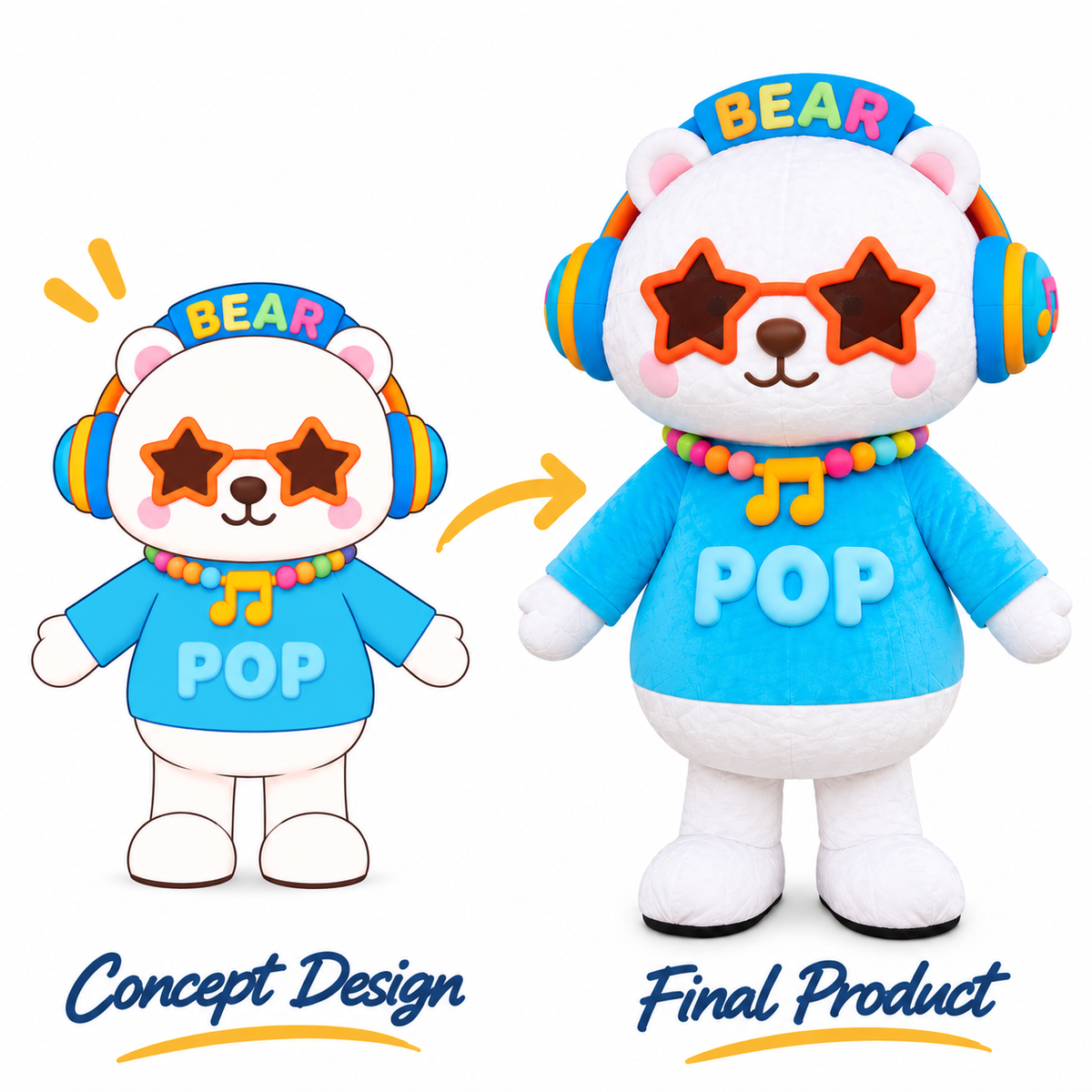 Custom DJ Pop Bear Mascot Costume