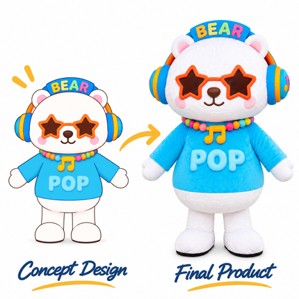 Custom DJ Pop Bear Mascot Costume